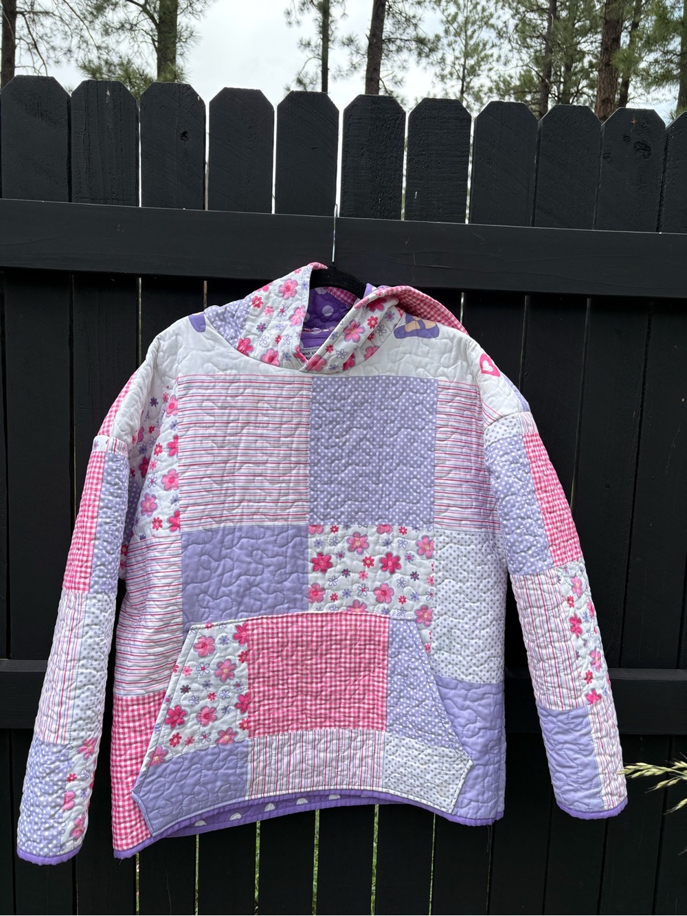 Women’s  Pink & Lavender Patchwork Hooded Pullover, Upcycled